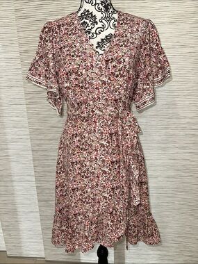 Max Studio Pink Floral Wrap Midi Dress Sz. M